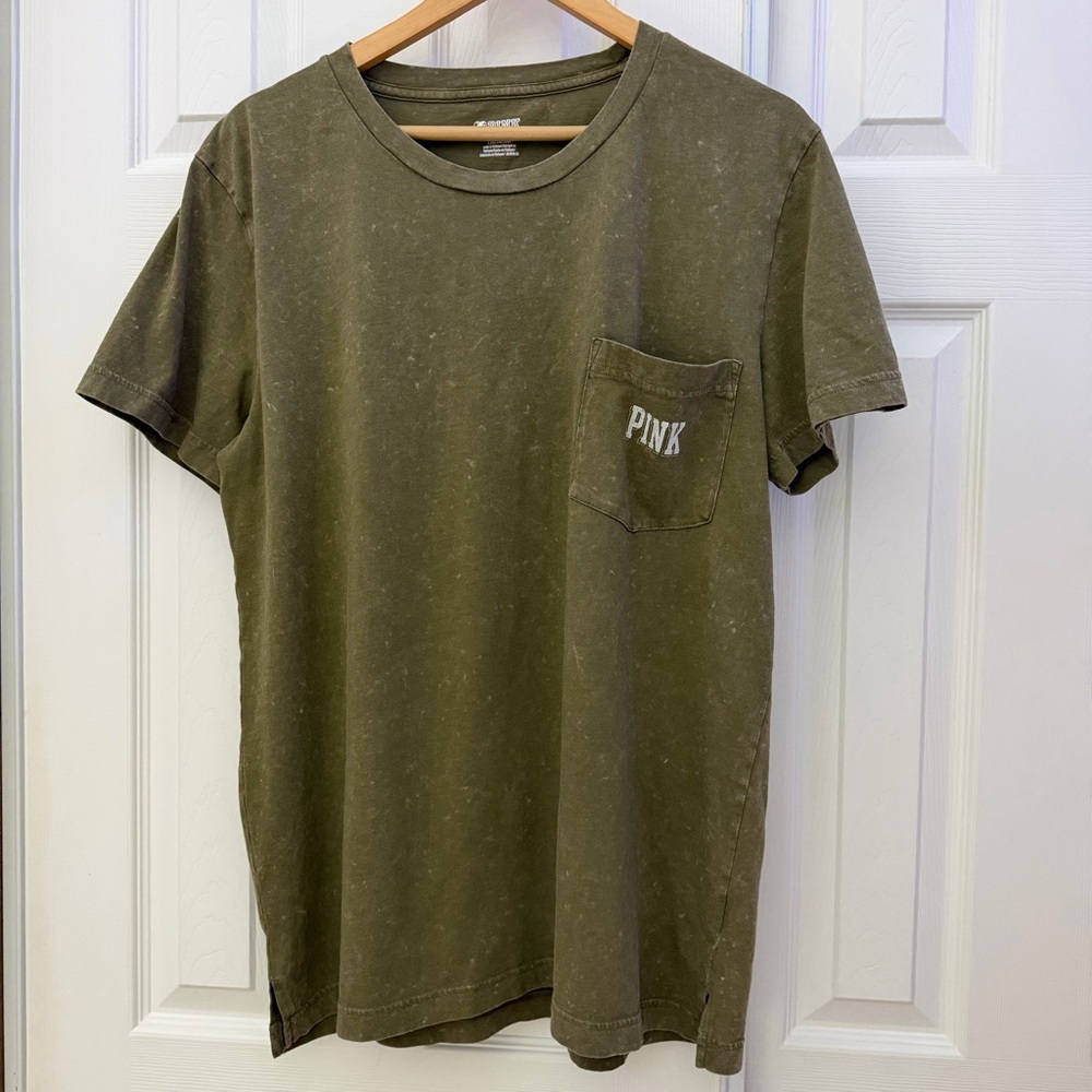 PINK Victoria's Secret 100% Cotton  Olive Green Women’s Graphic Tee 
Size L/G